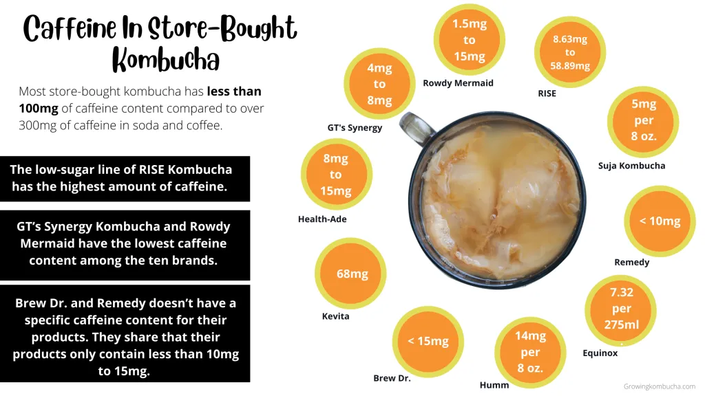 Caffeine in popular kombucha brands